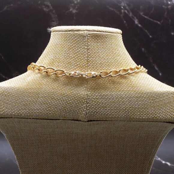 Vintage Choker Collar Necklace Thermoset Navy Blue and Cream Stones Gold-tone - Picture 4 of 8